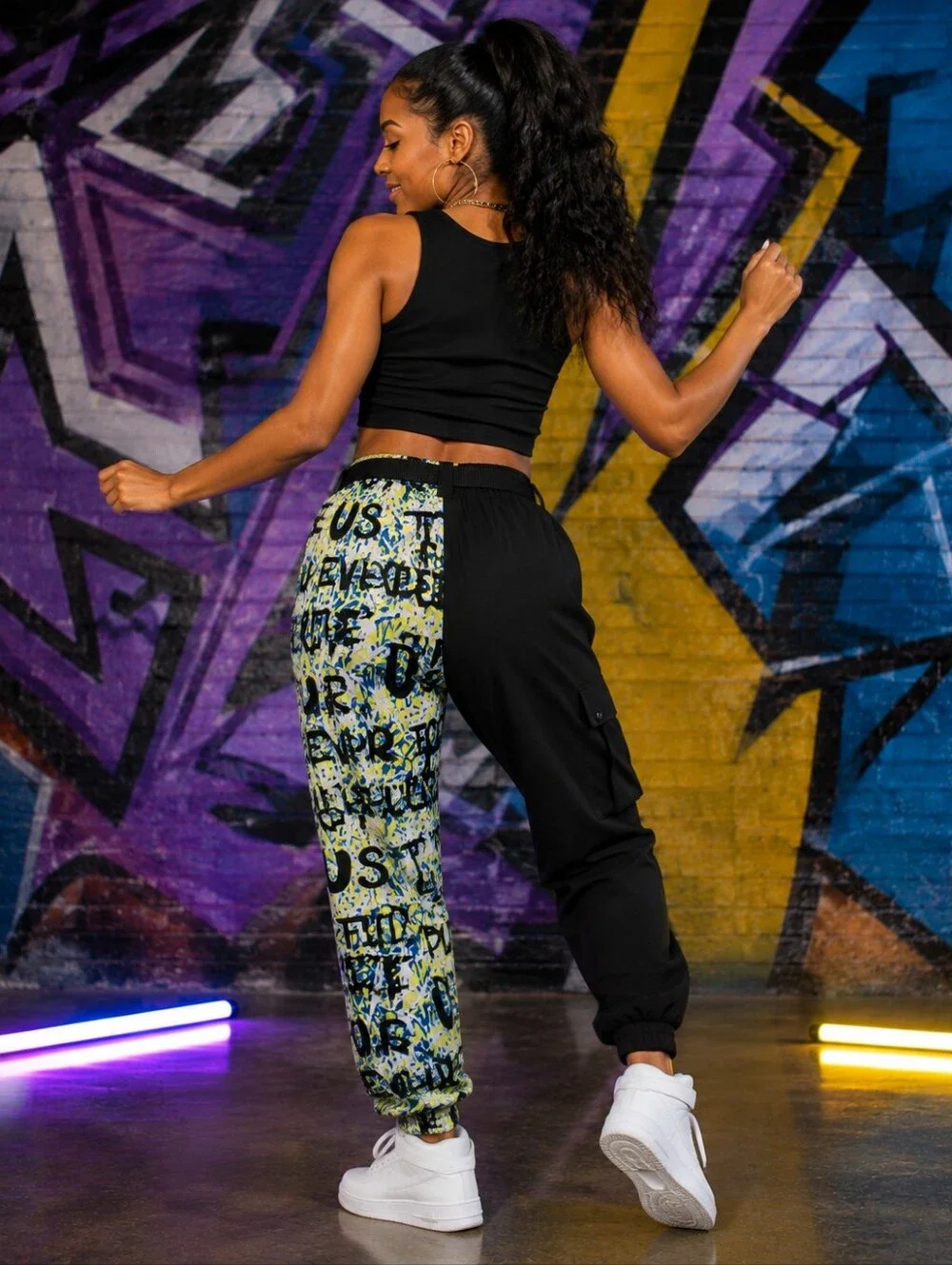 Vintage hip hop Half-Black & Abstract Print Joggers  Size S  Like An Angel  Rayo
